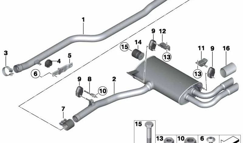 Tubo delantero de escape OEM 18308511111 para BMW X3 F25 y X4 F26 xDrive30d. Compatible con modelos fabricados entre 2011 y 2018. Original BMW.