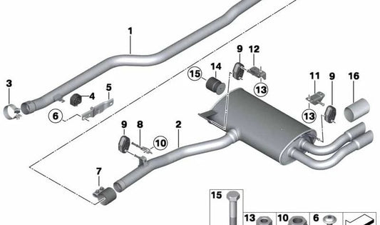 Tubo delantero de escape OEM 18308511111 para BMW X3 F25 y X4 F26 xDrive30d. Compatible con modelos fabricados entre 2011 y 2018. Original BMW.