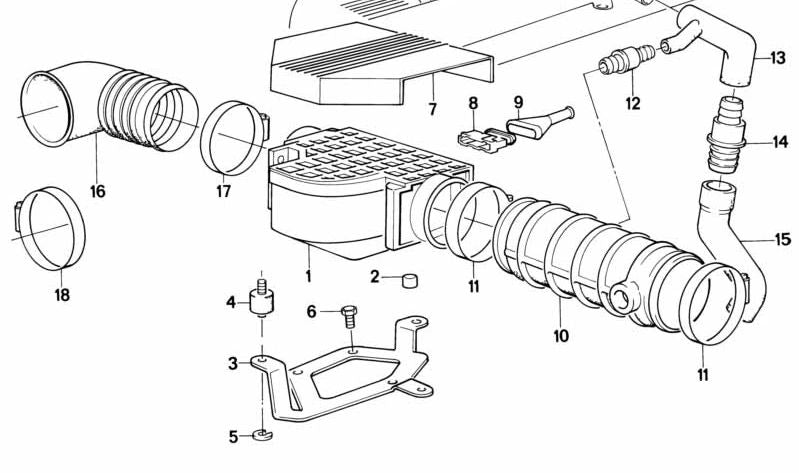 Soporte medidor de masa de aire OEM 13621707791 para BMW E34 530i, 535i y E24 635CSi. Original BMW.