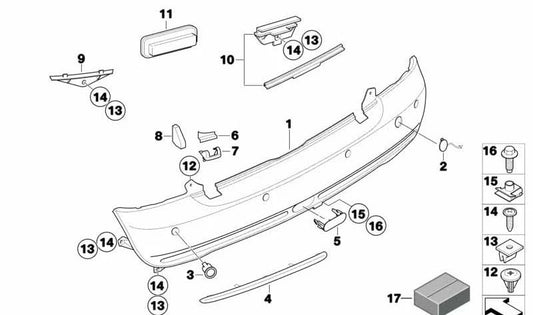 Revestimiento de parachoques trasero imprimado OEM 51127127959 para MINI Cabrio R52 (2002–2008). Original MINI.