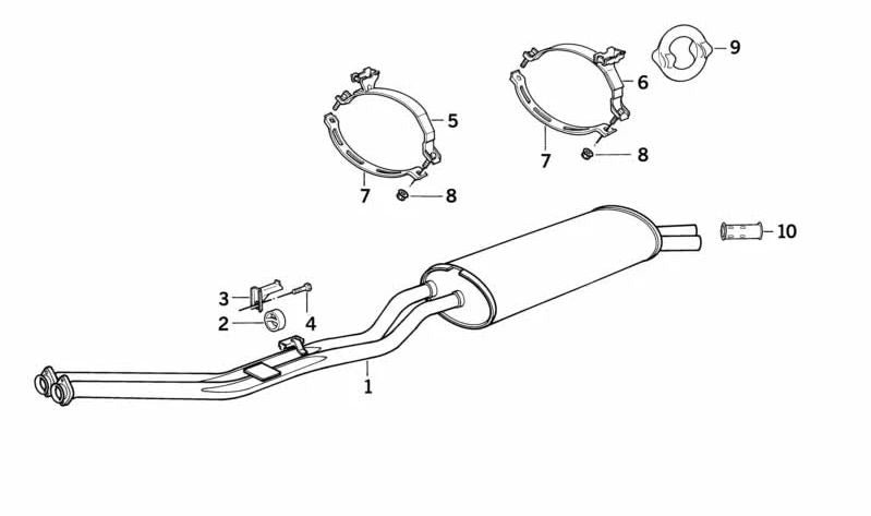 Silencioso trasero OEM 18101712635 para BMW E30. Compatible con todos los modelos E30 de la serie 3. Recambio original BMW.