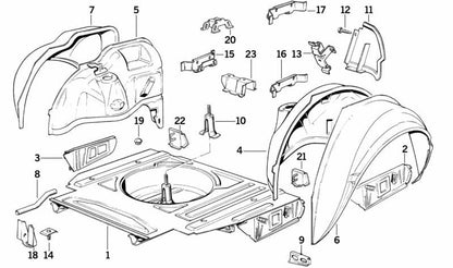 Soporte metálico OEM 18211246056 para BMW E30, E12, E28, E24. Pieza original BMW. Ideal para fijaciones en la zona del maletero o sistema de escape según el modelo.