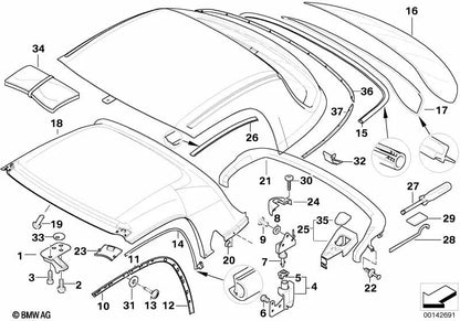 Guía de ventana derecha para BMW F10, F06, F01N (OEM 54218410462). Original BMW.