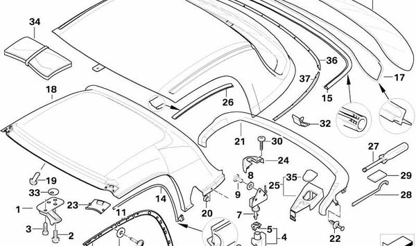 Guía trasera izquierda OEM 54218397671 para BMW E36 y Z3. Recambio original BMW.