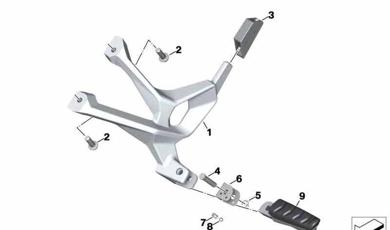 Soporte reposapiés trasero derecho OEM 46718404602 para BMW Motorrad S 1000 XR (SK69, modelos 0E41A67 y 11A67A10, 2019 en adelante). Repuesto original BMW Motorrad.