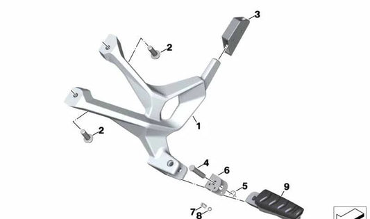 RIGHT RESPAPIES SUPPORT OEM 46718404602 for BMW Motorrad S 1000 XR (SK69, models 0E41A67 and 11A67A10, 2019 onwards). Original replacement BMW Motorrad.