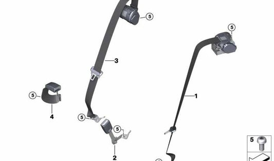 Cinturón superior trasero OEM 72117457314 para BMW E70, F15, G05, F85, G18, F48, G01, G02, F25, G08, G38, F39, F26, G12, G11, F15, F16, G16. Original BMW.