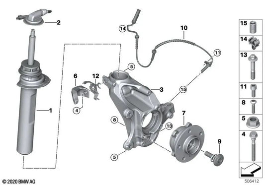 Correção de queda do rolamento do pivô direito para BMW 1 F40 Series, F52 Series 2 F44, F45, F46 X1 F48, F49 X2 F39, MINI F54, F60 (OEM 31216876852). BMW original