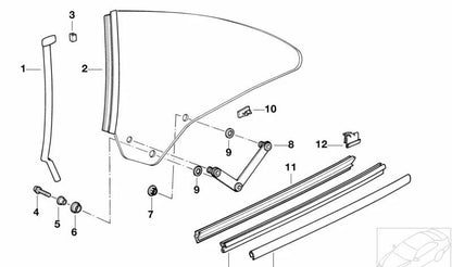 Burlete de ventana trasera izquierda OEM 51361970081 para BMW E31. Original BMW.