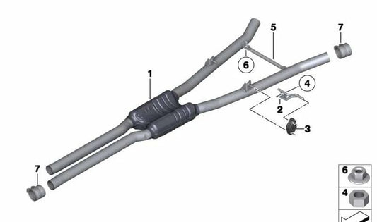 Soporte de escape OEM 18207585755 para BMW Serie 7 F01 y F02 (740i, 740Li) con motor N54. Válido para modelos fabricados entre 2008 y 2012. Pieza original BMW.