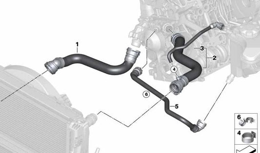 Manguera de derivación del depósito de expansión OEM 17127789608 para BMW E81, E82, E87, E88. Original BMW.