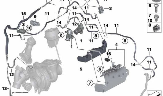 Suporte de admissão OEM 11658508024 para BMW F20, F21, F22, F30, F31, F34, F32, F33, F10, F11, E84, F15. BMW original.