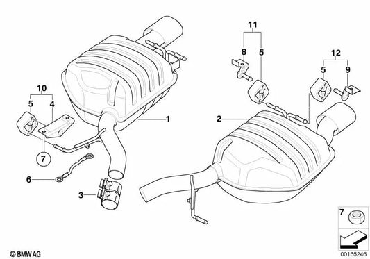 Rear left silencer for BMW E63N, E64N (OEM 18307842154). Original BMW