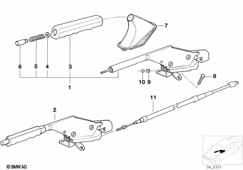 Kunststoff -Handbremshebelgriff für BMW E21, E36, E12, E34, E24, E23 (OEM 34411116435). Original BMW
