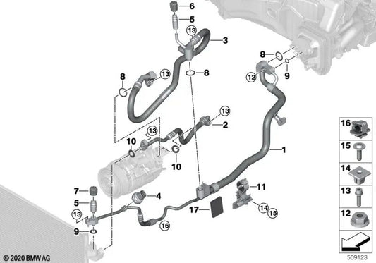 High pressure pipe Compressor-Condenser for BMW G30N, G31N, G32N, G11N, G12N, G14, G15, G16 (OEM 64539860605). Original BMW.