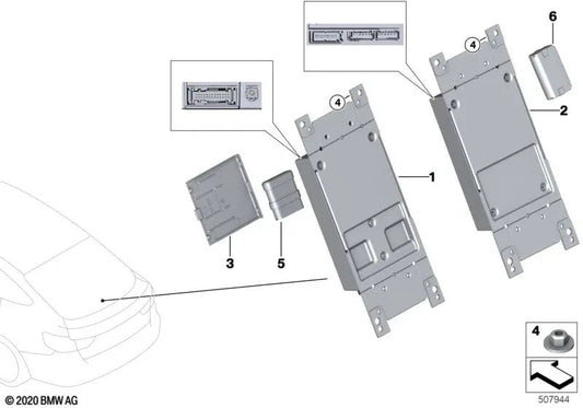 Telematische Kommunikationsbox für BMW F20, F21, F52, F22, F23, F45, F46, F30, F30, F31, F34, F80, F32, F33, F36, F82, F10, F11, F06, F12, F13, F01n, i01 , I12, F48, F25, F26, F15, F85, F16, F86 (OEM 84109362851). Original BMW
