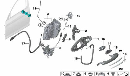 Varilla de accionamiento puerta delantera izquierda OEM 51217339465 para BMW F90, G30, G31, G38. Original BMW.