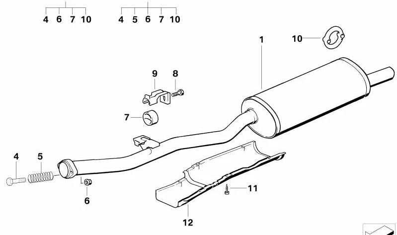 Silenciador adicional trasero OEM 18101432868 para BMW Serie 3 E36 316g (1995–2000). Original BMW.
