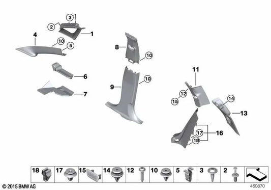 Left D-Pillar Blende for BMW F46, F46N (OEM 51437402669). Original BMW.