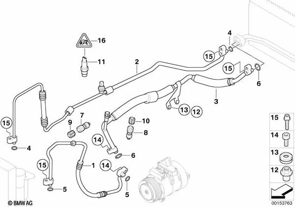 Tubería de alta presión Condensador-Evaporador para BMW Serie 7 E65, E66 (OEM 64536987109). Original BMW