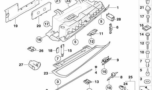 Cubierta de fusibles OEM 51167111140 para BMW Serie 5 {E60, E60N, E61, E61N}. Pieza original BMW.