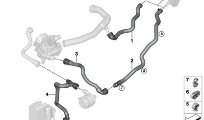 Manguera de retorno del refrigerante OEM 64219329646 para BMW G20, G21, G22, G23, G26, G30, G31, G32. Original BMW.