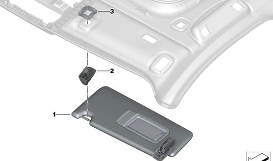 Soporte base de parasol interior color blanco marfil OEM 51167445683 para BMW Serie 2 G42, Serie 3 G20/G21/G28, Serie 4 G22/G23, X3 G01/G08, X4 G02. Original BMW.