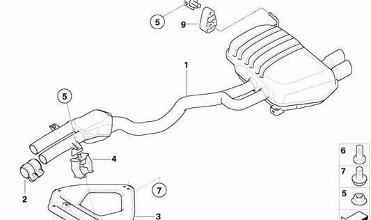 Heck -Schalldämpfer mit mittlerer Schalldämpfer OEM 18107539870 für BMW Z4 E85. Original BMW.