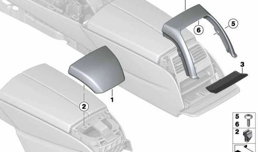 Embellecedor de consola central de cuero trasero OEM 51169238267 para BMW F12, F13. Original BMW.