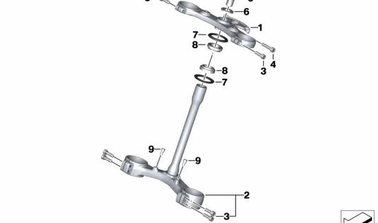 Puente de horquilla inferior OEM 31427725154 para BMW Motorrad C 600 Sport, C 650 Sport, C 650 GT. Original BMW Motorrad.