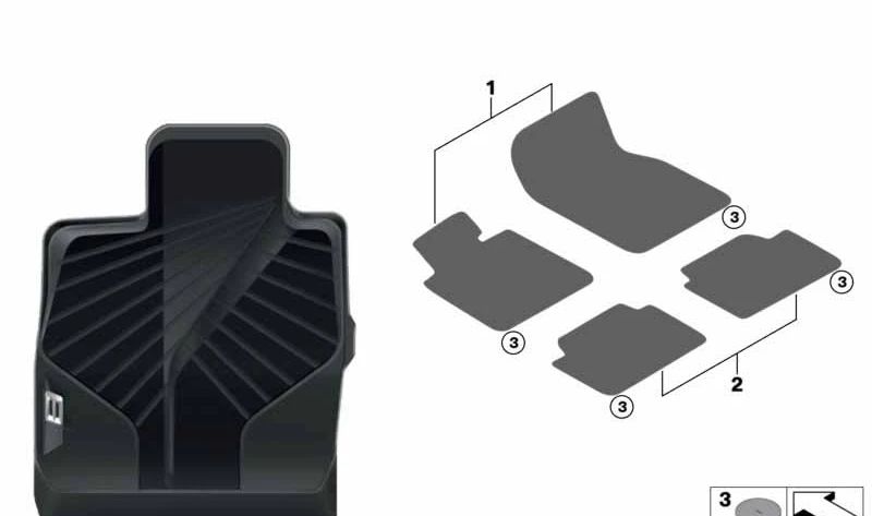 Alfombrillas traseras de goma (Allwetter) OEM 51472458863 para BMW F93 y G16. Antideslizantes, resistentes al agua y de fácil limpieza. Original BMW.