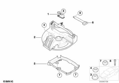 Spare wheel lowering mechanism for BMW 3 Series E46, X3 E83, E83N (OEM 51713452198). Original BMW.