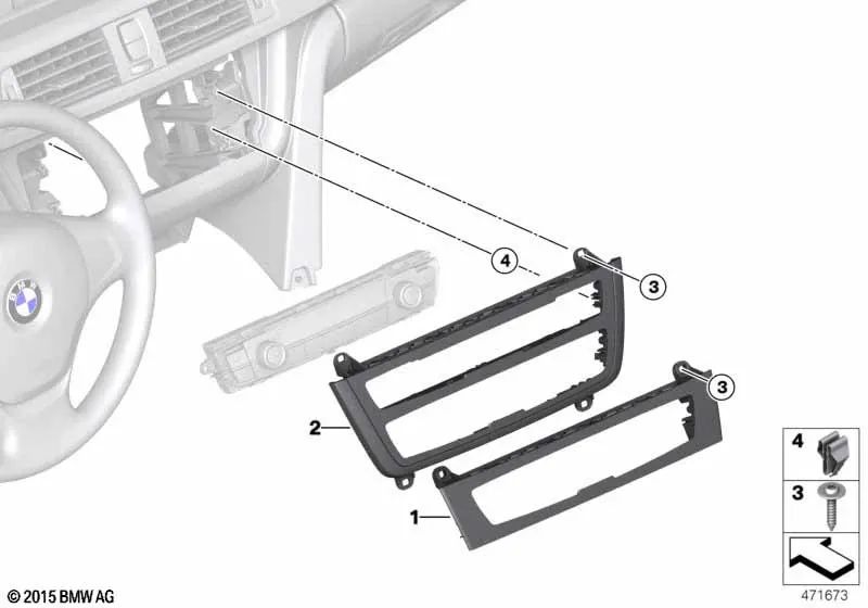 Climate Control Unit Cover for BMW 1 Series F20N, F21N, 2 Series F22, F22N, F23, F23N, F87, F87N (OEM 64119338772). Original BMW