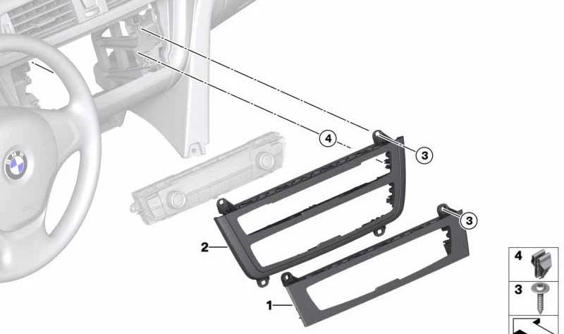 Climate Control Unit Cover for BMW 3 Series F30, F31, F34, F35, 4 Series F32, F33, F36 (OEM 64119207195). Original BMW