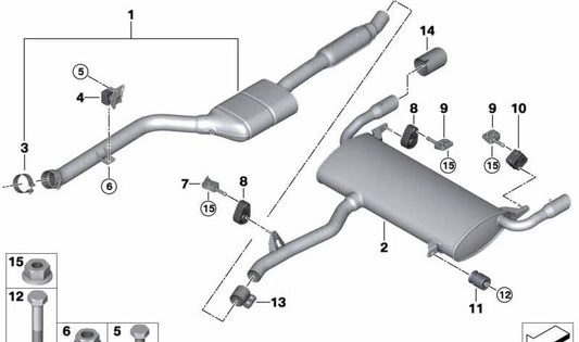 Silenciador trasero OEM 18309846294 para BMW X4 G02 xDrive20i. Compatible con modelos fabricados entre 08/2021 y 11/2025. Pieza original BMW.