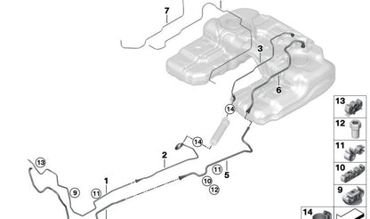 Clip de sujeción de tuberías OEM 16126763897 para BMW E81, E82, E87, E88, E90, E91, E92, E93, E84, E70, F15, F85, E71, E72, F16, F86, E85, E86, E89. Original BMW.
