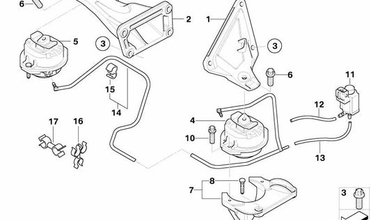 Soporte motor derecho OEM 22116771918 para BMW Serie 7 E65, E66 (730d, 730Ld) con motores M57S. Original BMW.
