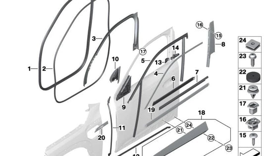 Window guide front right door for BMW G09 (OEM 51339451282). Original BMW
