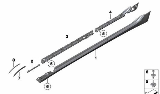 Juego de molduras paso de rueda negras OEM 51137343762 para BMW F07, F06, F12, F13, F01, F02, F04. Compatible con todos los modelos indicados. Producto original BMW.