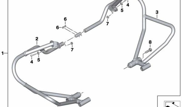 Estribo de protección de motor izquierdo OEM 77148568801 para motos BMW R nineT, R nineT Pure, Scrambler, Urban G/S. Original BMW Motorrad.