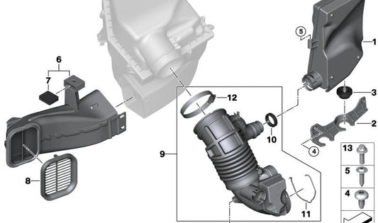 Junta perfil de admisión OEM 13719894670 para BMW G30, G31, G32, G11, G12, G14, G15, G16, G01, G02, G05, G06, G07, G18. Original BMW.
