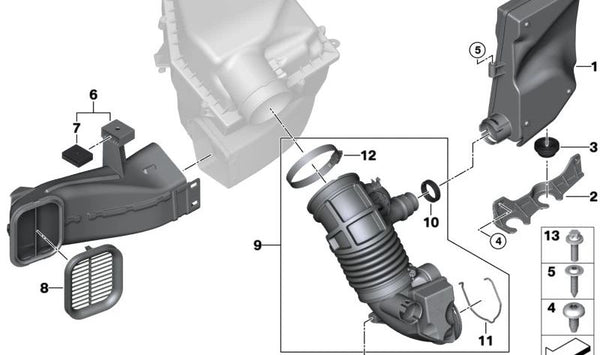 Junta perfil de admisión OEM 13719894670 para BMW G30, G31, G32, G11, G12, G14, G15, G16, G01, G02, G05, G06, G07, G18. Original BMW.