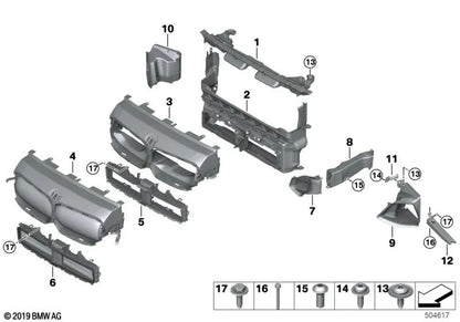 Upper Left Additional Radiator Support for BMW 1 Series F40, F52, 2 Series F44, F45, F45N, F46, F46N, X1 F48, F48N, X2 F39 (OEM 51747325045). Original BMW