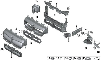 Soporte inferior izquierdo para radiador adicional OEM 51747325044 para BMW F40, F44, F45, F46, F48, F39, F60. Original BMW.