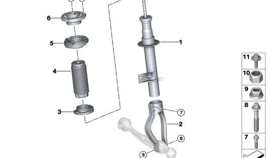 Front right shock absorber for BMW i I20 (OEM 31306891996). Original BMW.