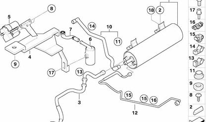 Filtro de carbón activo OEM 16136757522 para BMW E46. Compatible con sistemas de ventilación de gases del depósito. Repuesto original BMW.