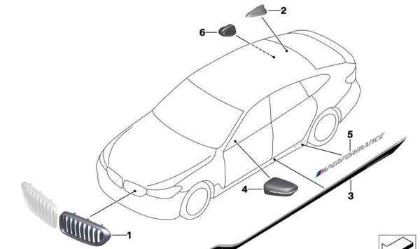Carcasa retrovisor exterior carbono lado izquierdo (RHD) OEM 51162365977 para BMW G30, G31, G32, G11, G12, G14, G15, G16. Original BMW.