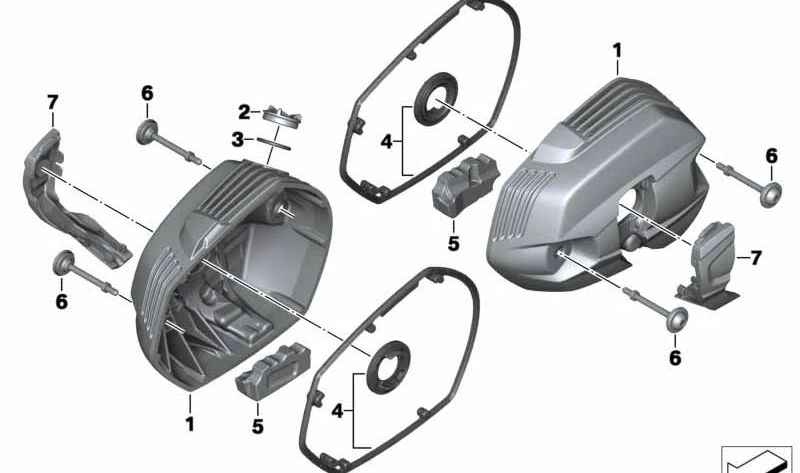Tapa de culata izquierda gris granito OEM 11127723427 para motos BMW R 1200 GS, R 1200 GS Adventure, R 1200 RT, R 1200 R, R nineT, R nineT Pure, R nineT Scrambler, R nineT Racer, R nineT Urban G/S... y más. Original BMW Motorrad.