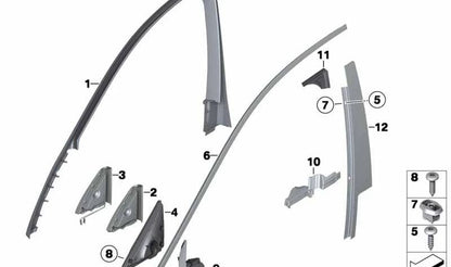 Moldura superior del marco de la ventana puerta delantera izquierda OEM 51337185229 para BMW F01, F02, F04. Original BMW.