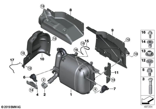 Placa de proteção térmica para silenciador traseiro para BMW i01, i01N (OEM 18308609802). BMW original